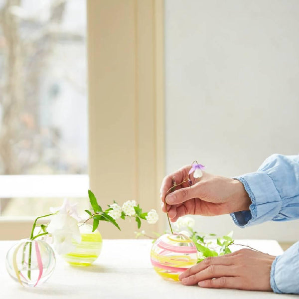 アデリアピンク&イエローガラス手毬小花生 65mm