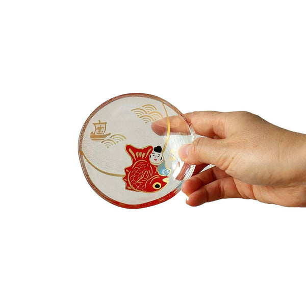 アデリア ガラス小皿 幸運の鯛デザイン 90mm