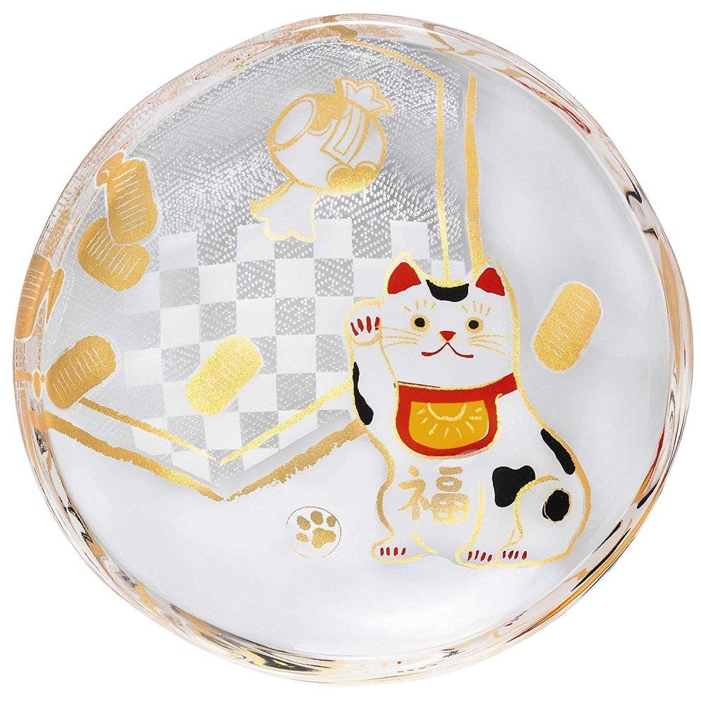 アデリア ガラス小皿 金箔 招き猫デザイン 90mm