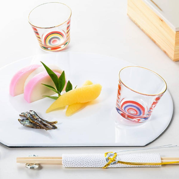 アデリア スタイリッシュショートグラス モダンレッド&ブルー柄 280ml