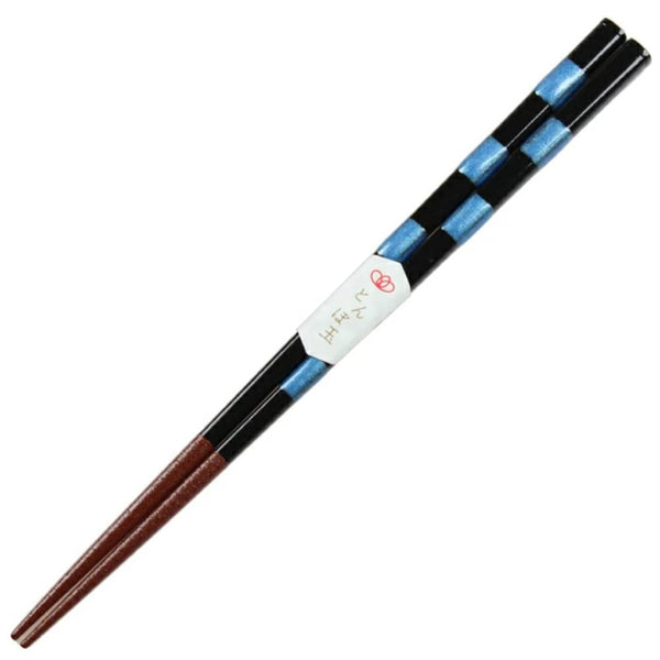 青葉 食洗機対応箸 市松模様 ブルー 23cm
