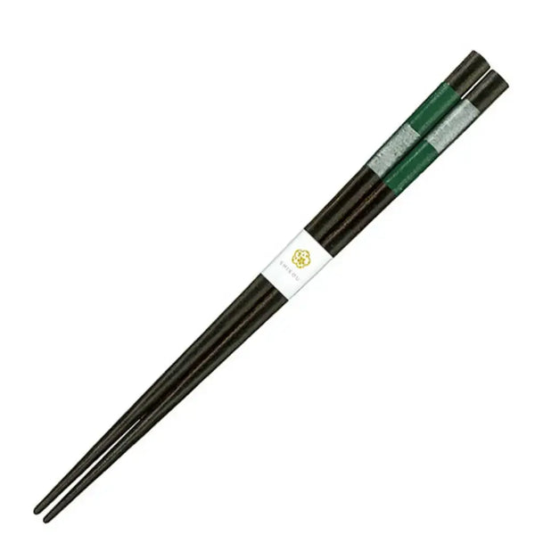 青葉食洗機対応箸 市松模様グリーングリッターデザイン 23cm
