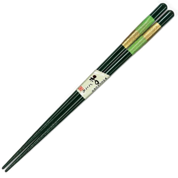 青葉食器洗浄機対応木製箸 ライムグリーン&ゴールドバンド 23cm