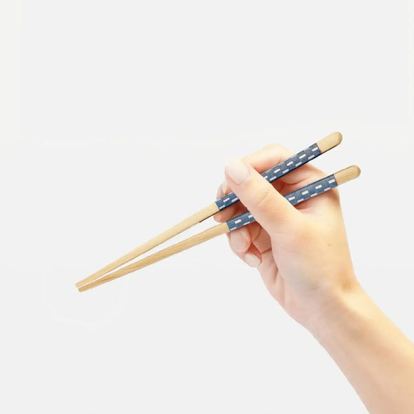 子供用木製箸 ノンスリップ イージーグリップ ブルー&ホワイト 18cm