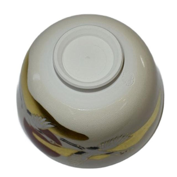 手作りの茶碗 鶴と旭日模様の抹茶カップ 茶碗