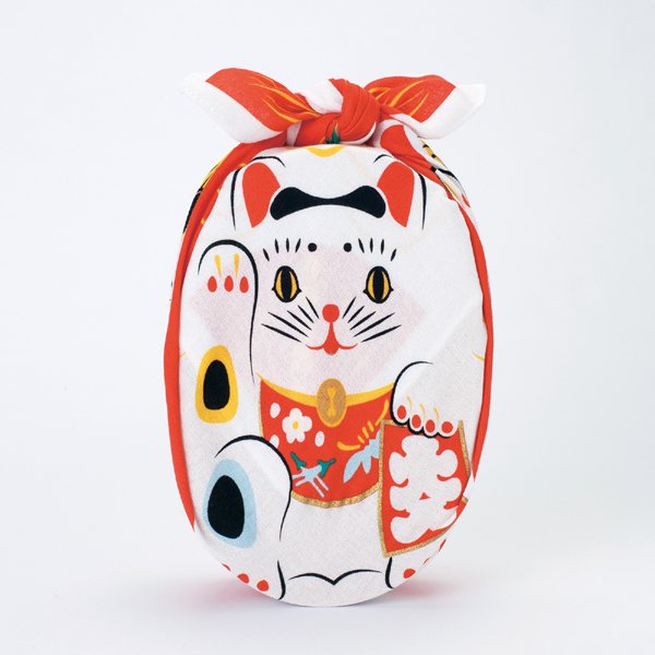 福子茶絵 風呂敷 招き猫 小 綿風呂敷 48cm
