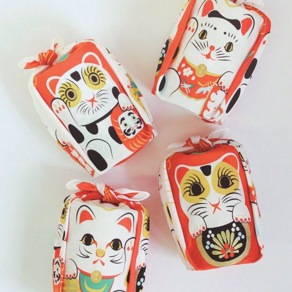 福子茶絵 風呂敷 招き猫 小 綿風呂敷 48cm