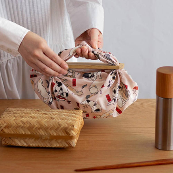 風呂敷 浮世絵 猫の行列 ピンク 万能風呂敷 48cm