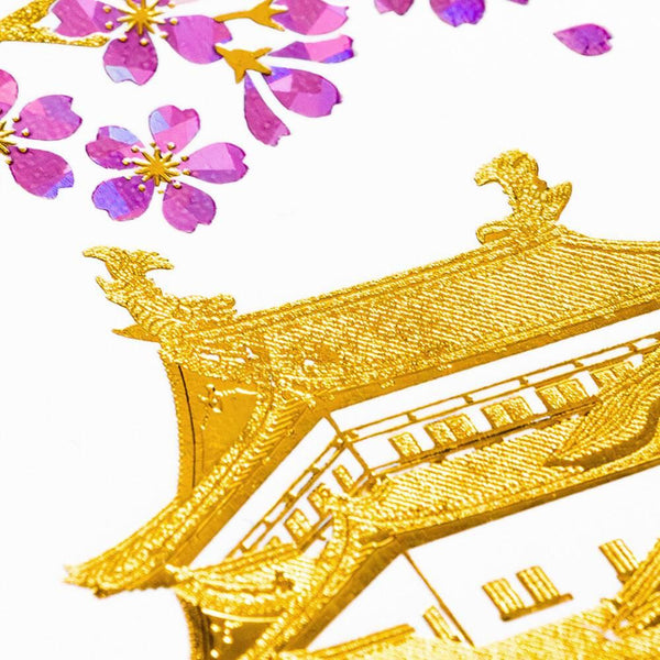 金箔押しポストカード 名古屋城と桜