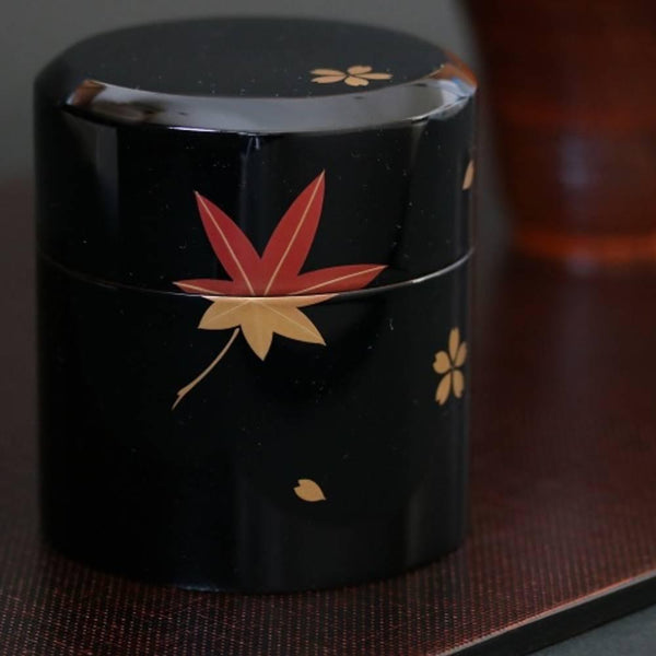 井助作 漆塗茶筒 楓と桜