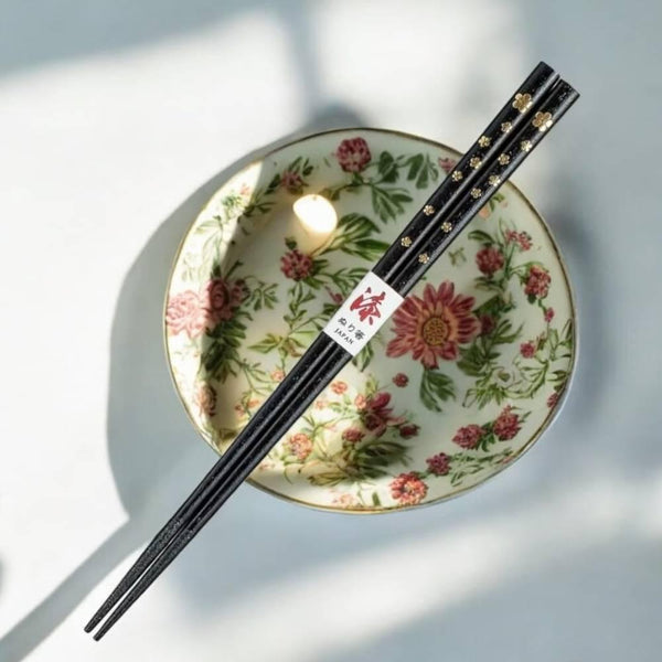 井助 滑り止め加工 漆塗り木製 日本製箸 ブラック&ゴールド