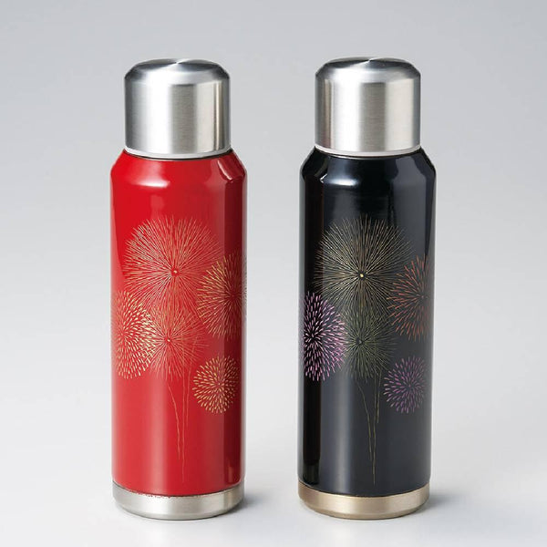伊助 再利用可能スリムボトル 漆塗り 花火デザイン レッド 300ml