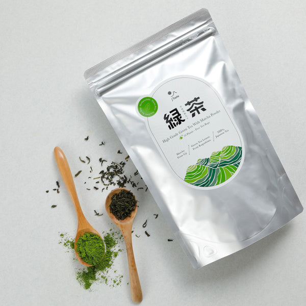 J Taste 高級緑茶と抹茶入り生分解性ティーバッグ 50 個入り。