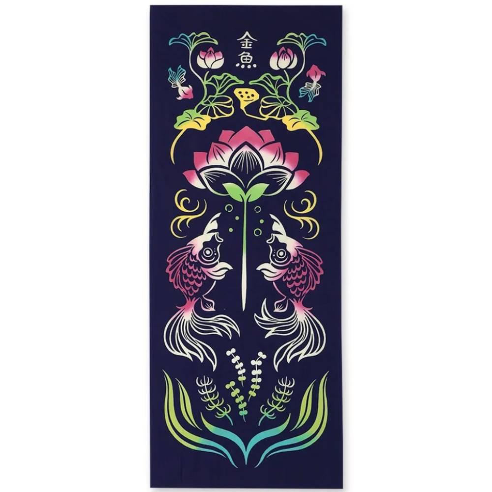 ケネマ手ぬぐい スタイリッシュな金魚 日本の伝統手染め布