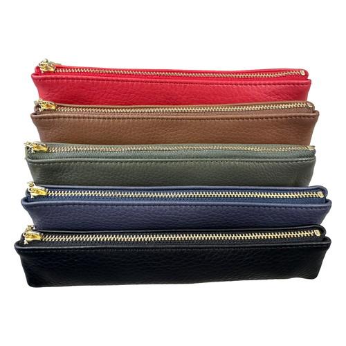 ライフ本革ブラックラージペンケースナイロン裏地&ジッパー開閉