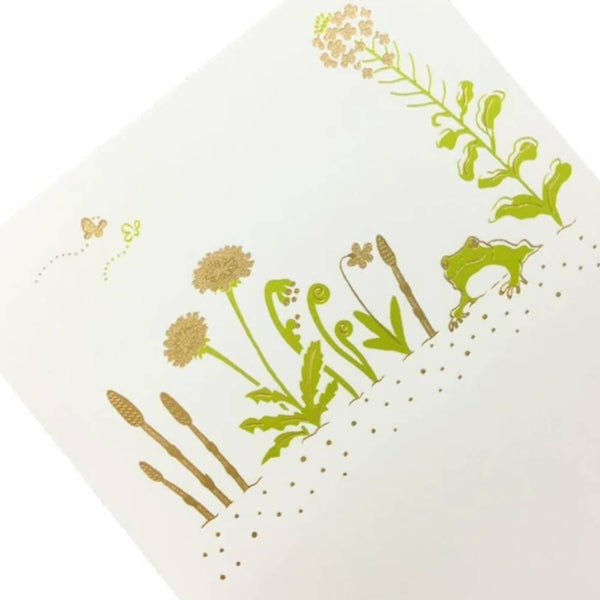 3月の季節の箔押しハガキ カエルデザイン