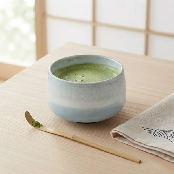 マッチャワン ハサミ焼 抹茶碗 陶器製茶碗 ブルー・シルバー釉