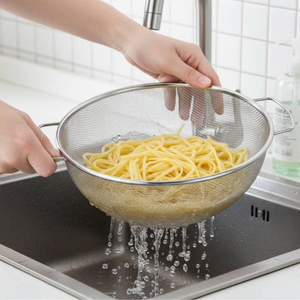 ミネックス 脚付2ハンドルステンレスメッシュコランダー