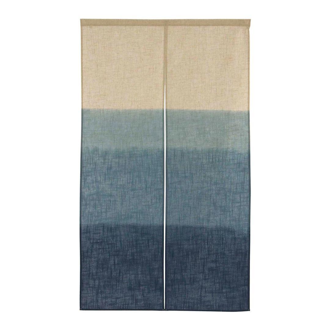暖簾 手捺染 青藍染め 濃淡模様 ドア用 リネンカーテン