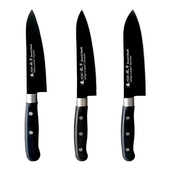 Satake Titanium Coated 3-Piece Japanese Knife Set Black Kitchen Knives