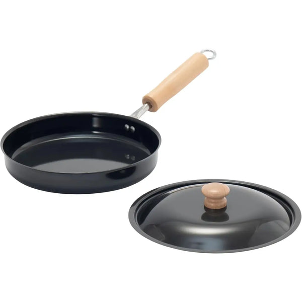 サミット・アイアン 調理器具 蓋付き・木製ハンドル付き鉄製フライパン 20cm