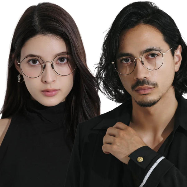 UV・赤外線カット機能付き 大型レンズ ファッションメガネ ブラック&ゴールド