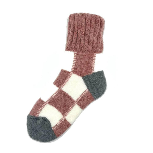 Winter Wool Thick Crew Socks Pink Checkered Warm Socks