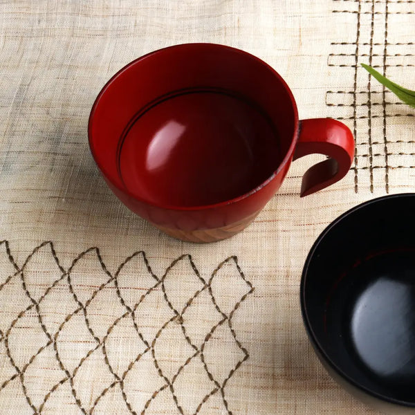 若潮木製スープカップ スタッキングカップ 赤漆仕上げ