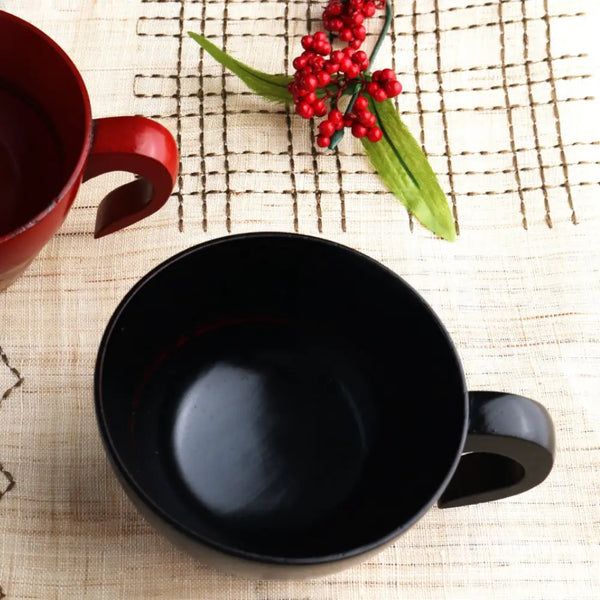 若潮木製スープカップ スタッキングカップ 黒漆仕上げ