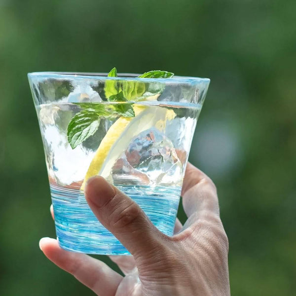 アデリア ハンドメイド ドリンクグラス ソフトスワーリング ブルーパターン 260ml