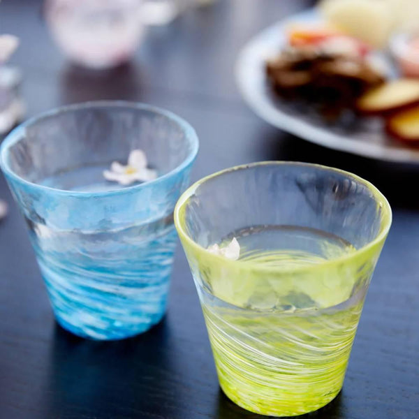 アデリア ハンドメイド ドリンクグラス ソフトスワーリング ブルーパターン 260ml