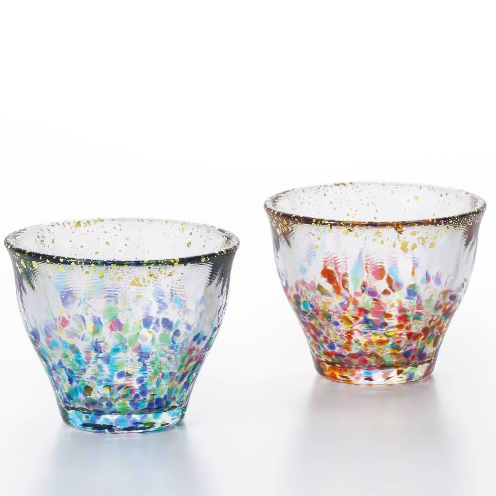 アデリアハンドメイドゴールドフレークカラフルショットグラス85ml（ペアセット）