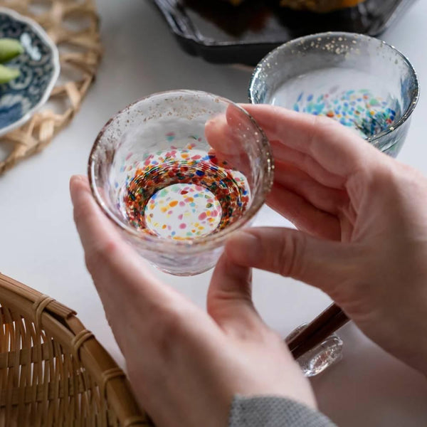 アデリアハンドメイドゴールドフレークカラフルショットグラス85ml（ペアセット）