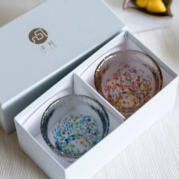 アデリアハンドメイドゴールドフレークカラフルショットグラス85ml（ペアセット）