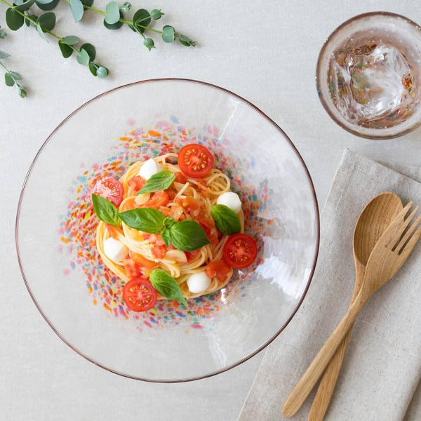 アデリア・ラージ・ガラス・サービング・プレート レッド花火デザイン 230mm