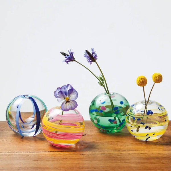 アデリアピンク＆イエローガラス手毬小花生 65mm