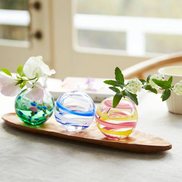 アデリアピンク＆イエローガラス手毬小花生 65mm