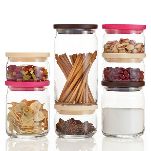 アデリア スタッキングガラスキャニスター 中 キッチン保存容器 680ml