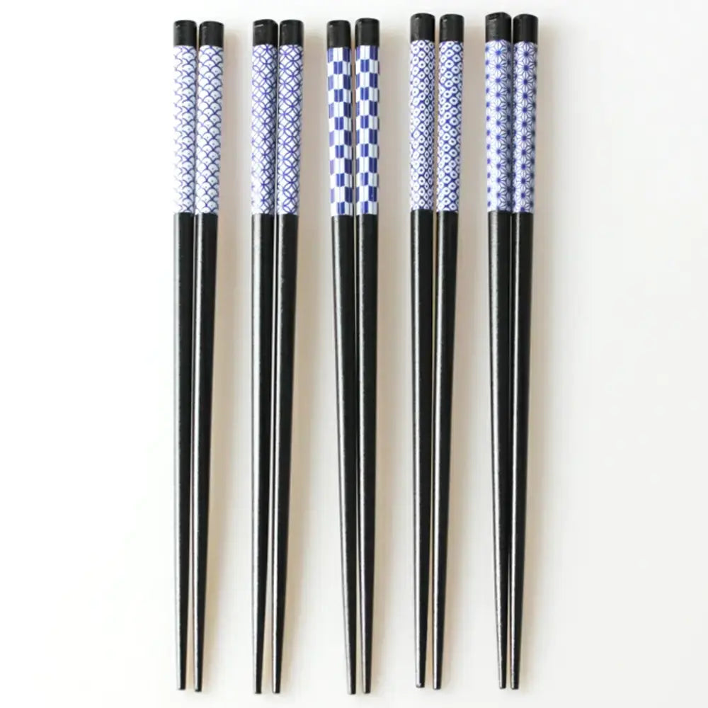 青葉 箸 伝統的和柄 藍 22.5cm（5膳組）