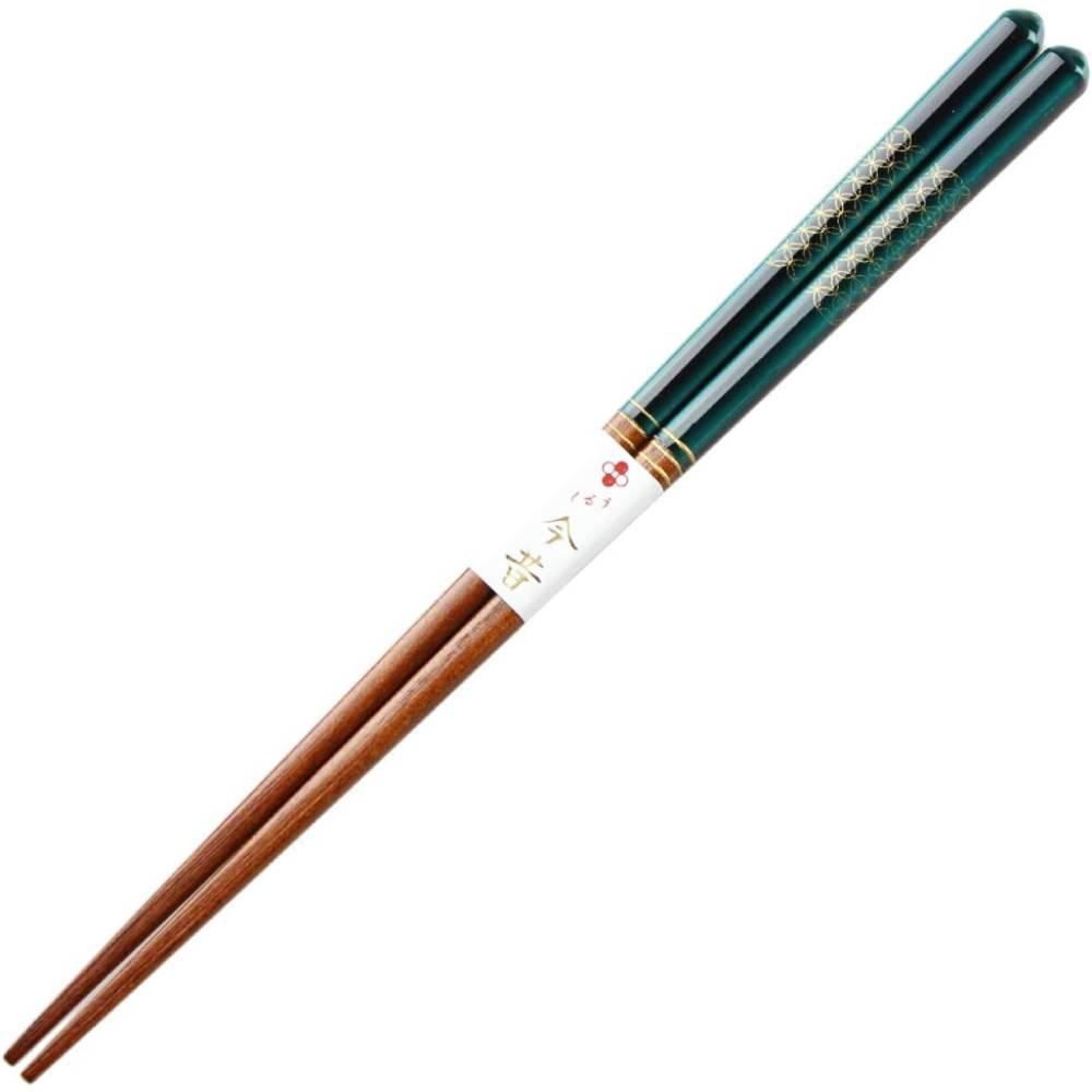 青葉 食洗機対応 木製箸 ゴールド柄 エレガントグリーン 23cm