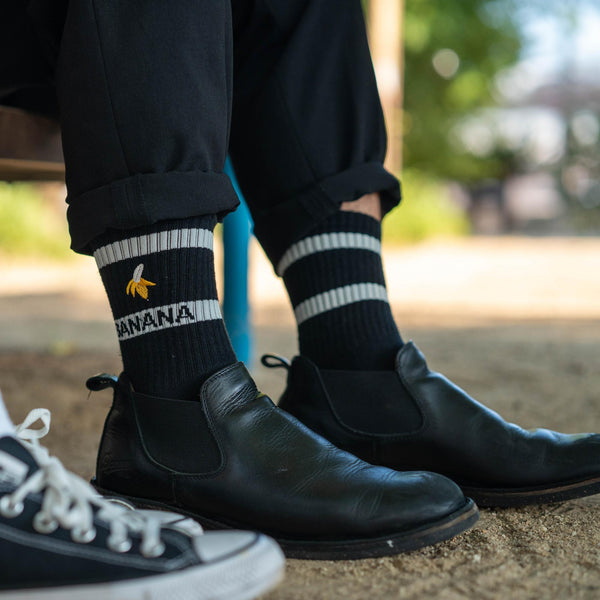 バナナ消臭＆サステイナブルブラッククルーソックス25-28cm