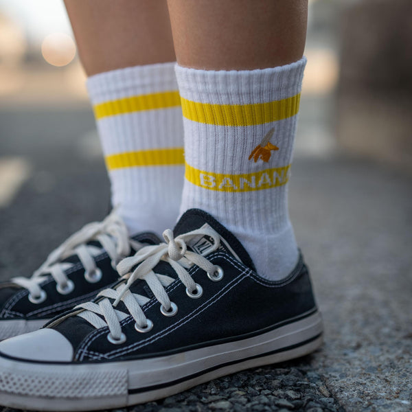 バナナ消臭＆サステイナブルホワイトクルーソックス25-28cm