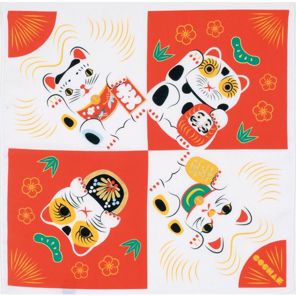 福子茶絵 風呂敷 招き猫 小 綿風呂敷 48cm