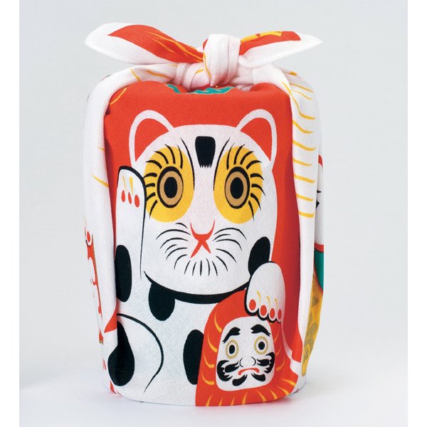 福子茶絵 風呂敷 招き猫 小 綿風呂敷 48cm