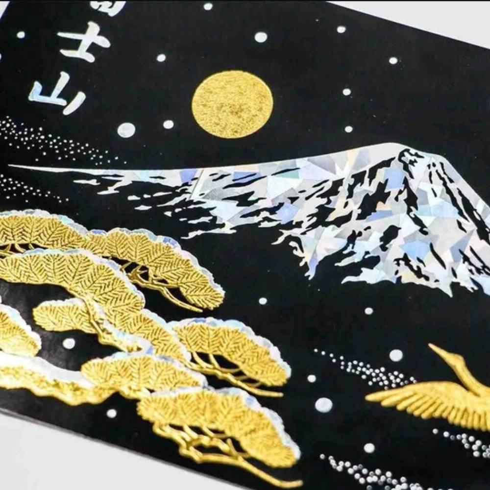 金箔押ポストカード 雪化粧した冬の富士山