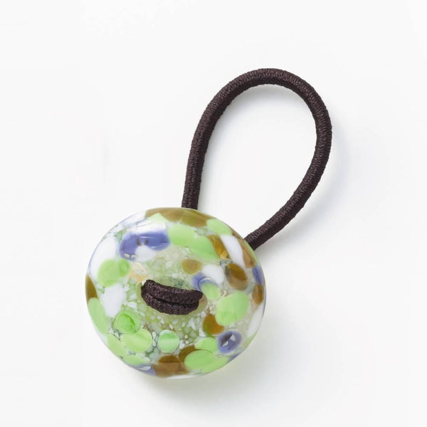 ヘアドロップ・ハンドメイド・ガラスビーズ・ヘアネクタイ ナイチンゲール・グリーン・ガラス