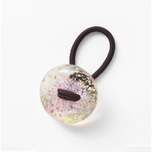 ヘアドロップハンドメイドガラスビーズヘアタイさくらピンクガラス