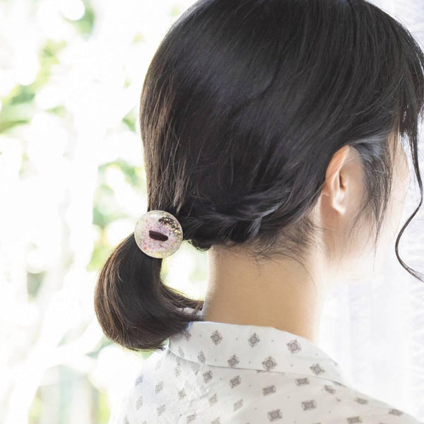 ヘアドロップハンドメイドガラスビーズヘアタイさくらピンクガラス