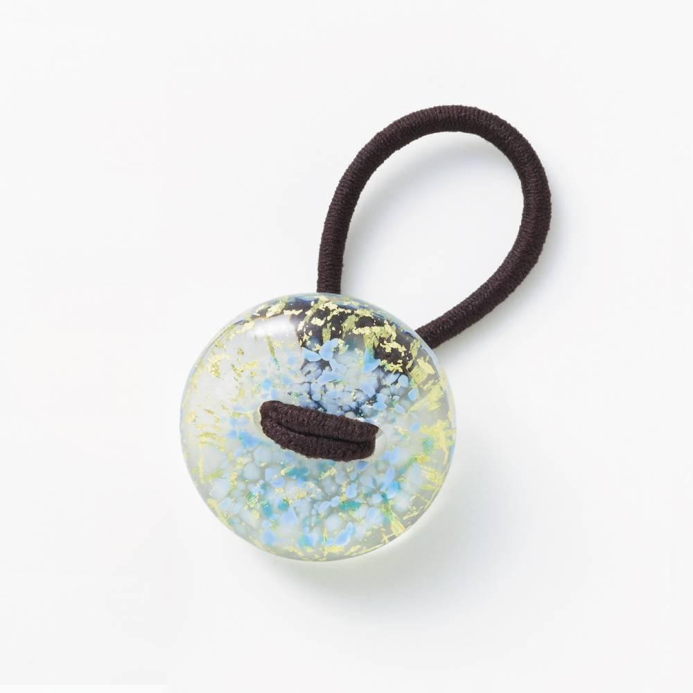 ヘアドロップ・ハンドメイド・ガラスビーズ・ヘアタイ・スカイブルー・ガラス