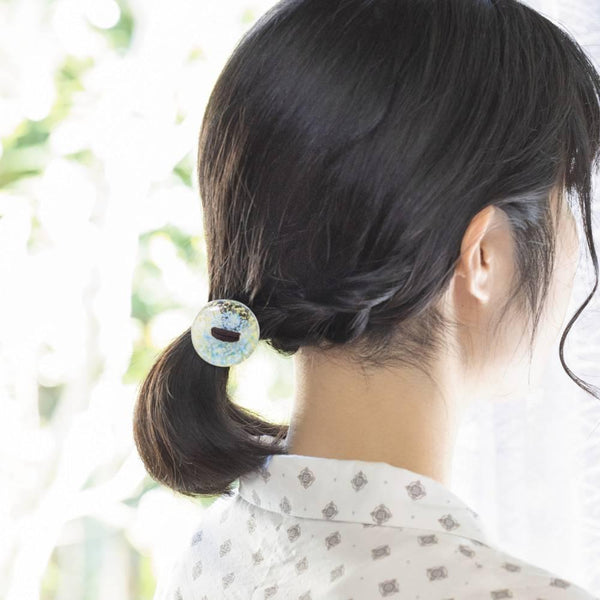 ヘアドロップ・ハンドメイド・ガラスビーズ・ヘアタイ・スカイブルー・ガラス